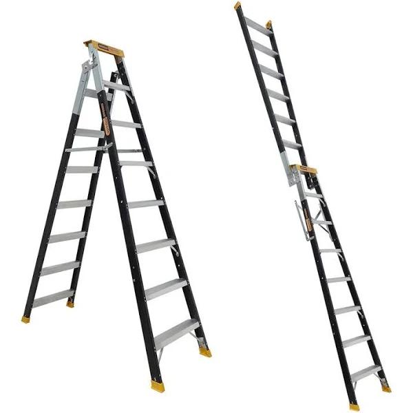 Gorilla Ladders Dual Purpose Ladder 8 Step (2.35 - 4.35m) Pro-Lite Fibreglass 150kg Industrial FDM008-PRO by tools.com