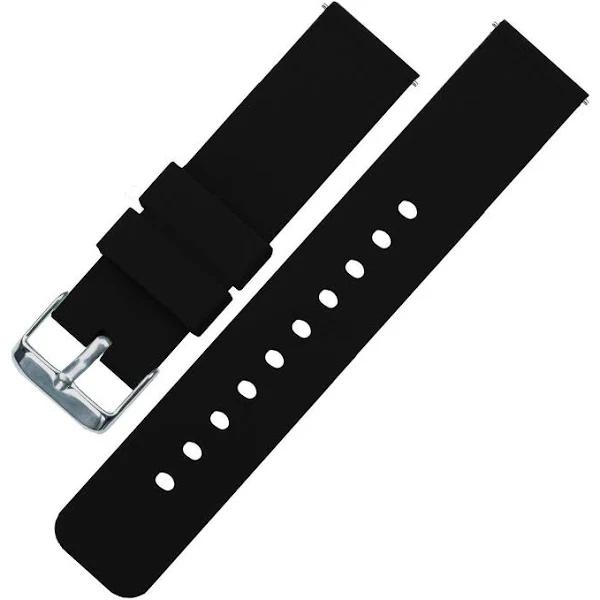 Soft Silicone Watch Band / Strap in Black w/ Stainless Steel Buckle, Width 24mm, Long Length | Barton