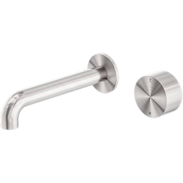 Nero Kara Progressive Wall Basin Set Mixer 230mm Spout Brushed Nickel NR271907a230BN