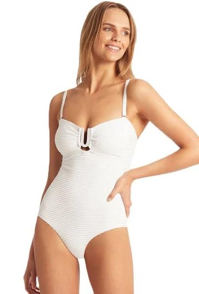 Spinnaker U Bar Bandeau One Piece | Body Sculpting Swimwear | White | 10 | Sea Level Swim Australia