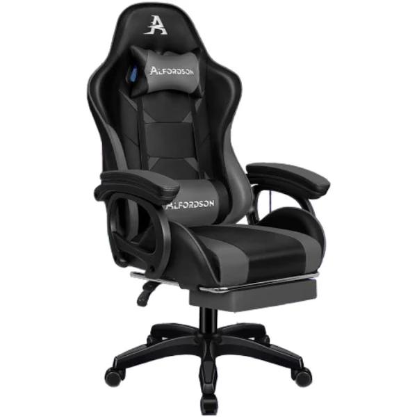 ALFORDSON Gaming Office Chair Massage Racing Computer Seat Footrest Leather Grey