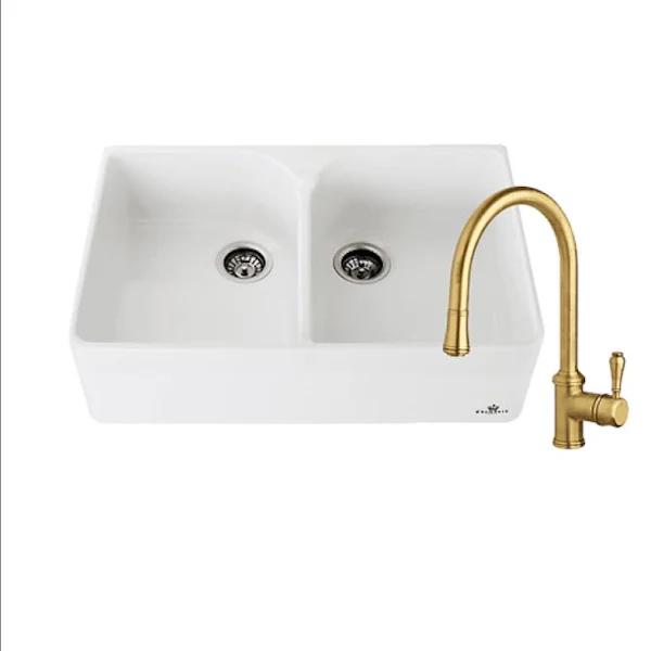 Chambord Clotaire Double Bowl Sink & 400674 Kitchen Mixer in Bronze