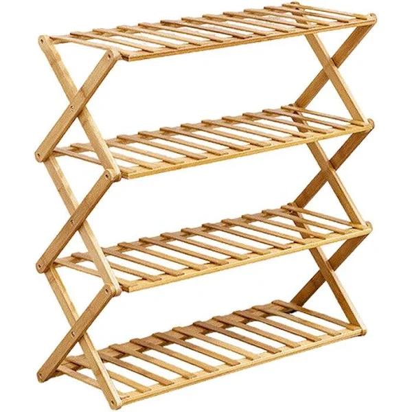 Folding Shoe Rack Bamboo Wooden Shelf Stand Storage Organizer Cabinet