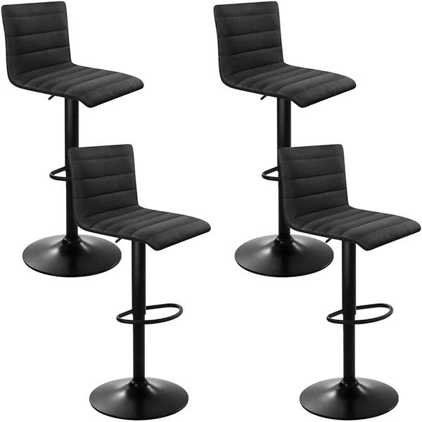 Artiss Set of 4 Faux Linen Bar Stools - Black