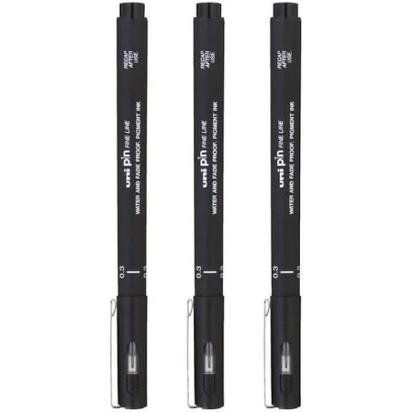 Uni-Ball 200 Pin Fineliner Pen 0.3mm Black Wallet 3