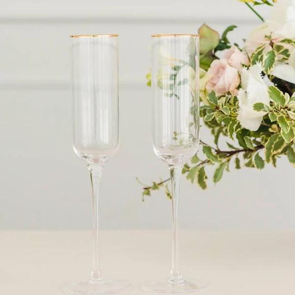 Gold Rimmed Champagne Flutes - Blank - Set of 2