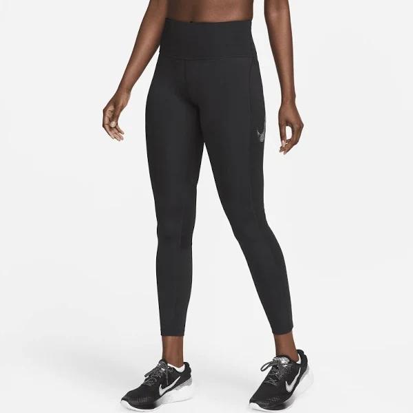 Nike Women's Fast Mid-Rise 7/8 Graphic Leggings With Pockets Black