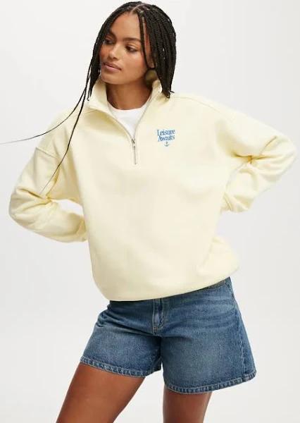 Cotton On Women - Classic Fleece Oversized Half Zip Sweatshirt - Leisure Awaits / Lemon Icing Size - XS Women