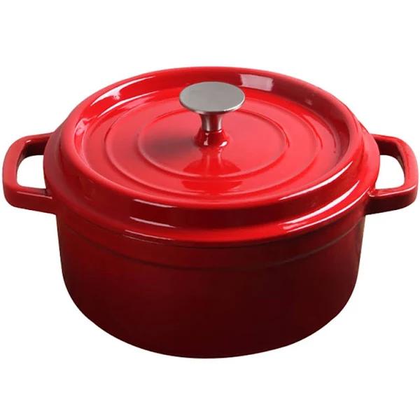 SOGA Cast Iron Enamel 24cm Porcelain Stewpot Casserole Stew Cooking Pot with Lid 3.6 L Red