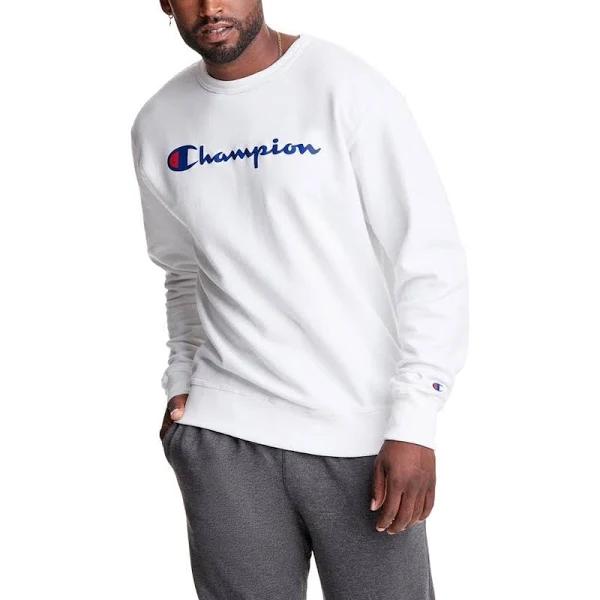 Champion gf88h-y06794 Men's Powerblend Crew, Script Logo - White, 2XL