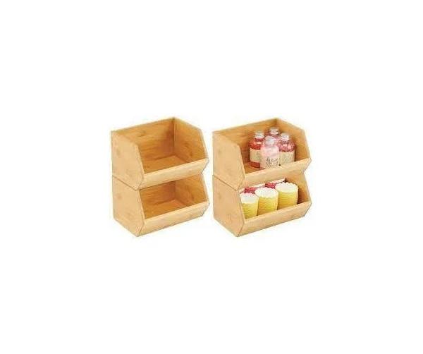 Bamboo Stackable Storage Cube 18X16X13CM [12 Pack] Wood Pantry Kitchen Organiser Cabinet Home Storage Bin Tray For Vegetables, Fruits, Canned Goods