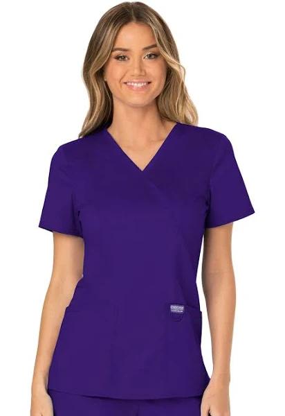 Cherokee Workwear Revolution WW610 Scrubs Top Womens Mock Wrap Grape