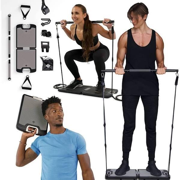 Evo Gym - Portable Home Gym Strength Training Equipment, at Home Gym | All in One Gym - Resistance Bands, Base Holds Gym Bar & Handles For Travel |