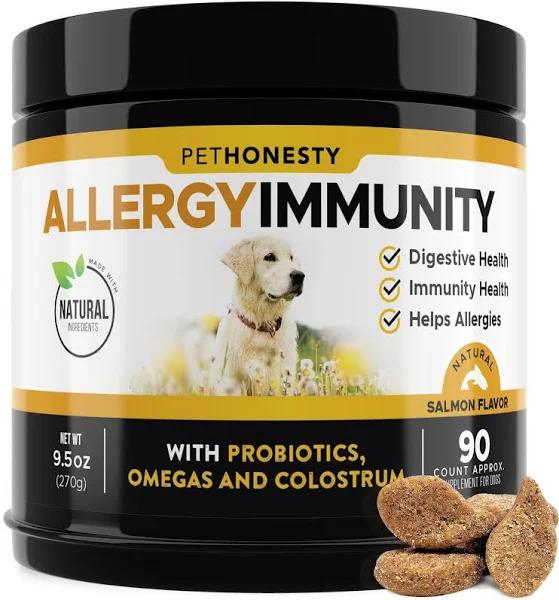 PetHonesty Allergy Support Supplement For Dogs - Omega 3 Salmon Fish Oil, Colostrum, Digestive Prebiotics & Probiotics - For Seasonal Allergies + Anti