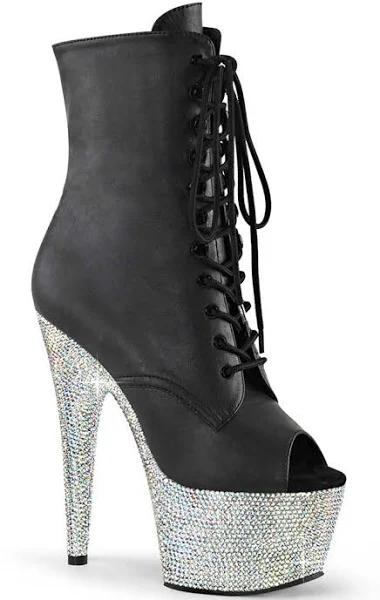 Pleaser BEJEWELED-1021-7 Black & Silver Rhinestone Boots 7