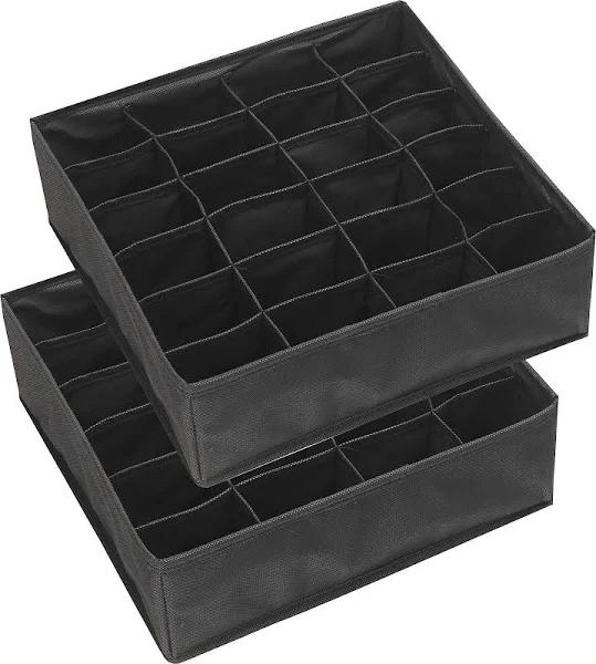 SimpleHouseware Closet Socks Organiser, 24 Cell Drawer Organiser, 2 Pack, Black