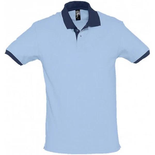 SOLS Prince Unisex Contrast Pique Short Sleeve Cotton Polo Shirt Sky Blue/French Navy XS Cotton Polo Shirt