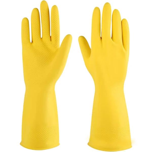 Rubber Cleaning Gloves Yellow 3 or 6 Pairs for Household,Reuseable Dishwashing Gloves for Kitchen.