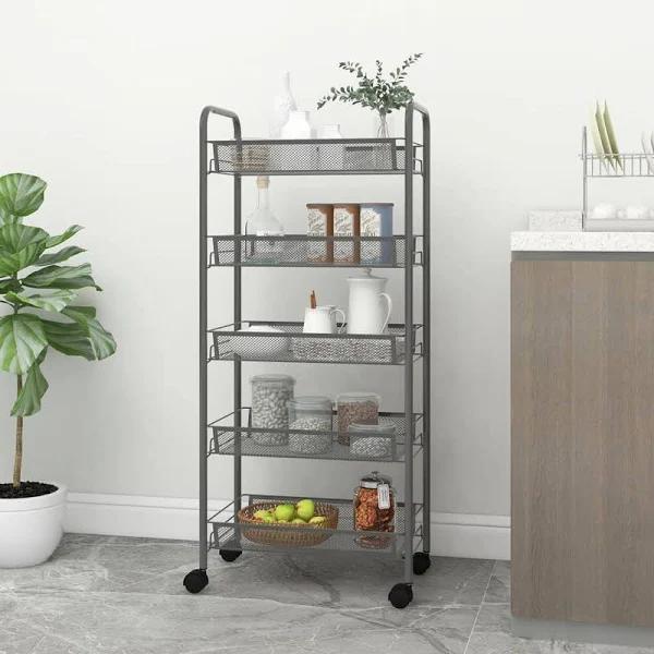 vidaXL 5-Tier Kitchen Trolley Grey 46x26x105 cm Iron