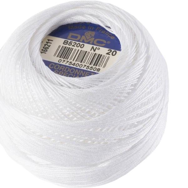 DMC Cordonnet Special Size 50 B5200 White 6 Cord Crochet Cotton, 20g Ball - White - AfterPay & zipPay Available