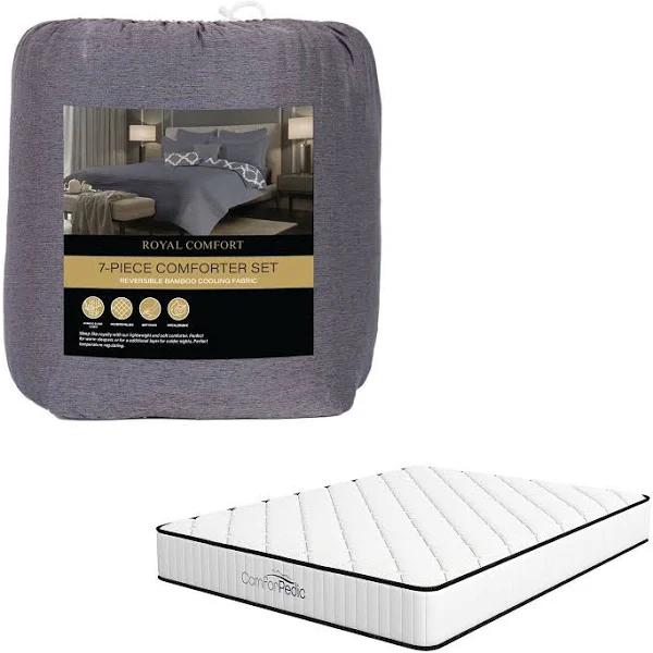 Royal Comfort Bedroom Set 1 x Mattress Comforpedic and 1 x 7 Piece Comforter Set, Charcoal / Queen