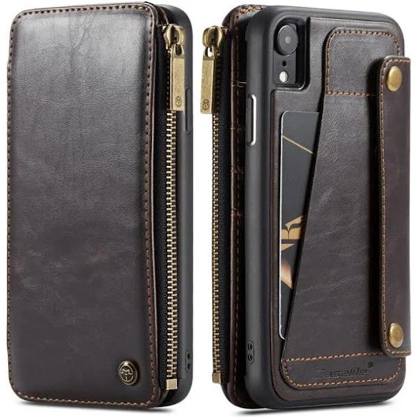 For iPhone XR Case Detachable Multiuse Coffee Leather Folio Case,Card Slots