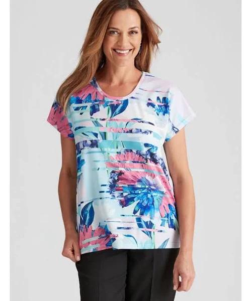 Millers Short Sleeve Printed Scoop Neck Slub Top - Floral - Womens - Size 16 - EziBuy