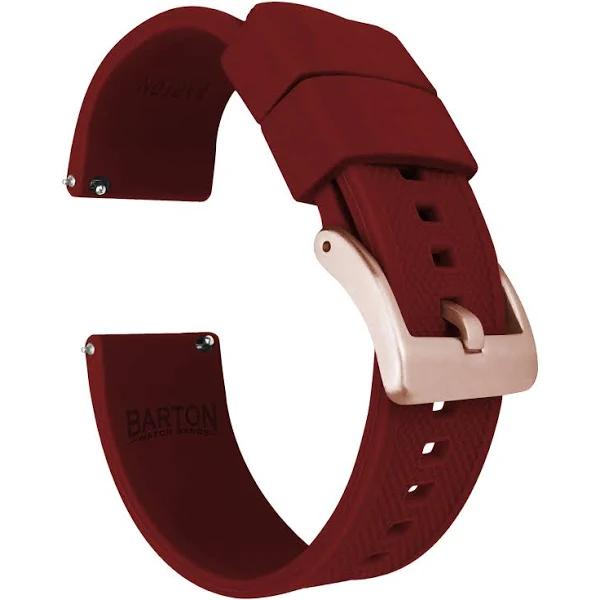 Elite Silicone Watch Band / Strap For Samsung Galaxy Watch Active in Crimson Red w/ Rose Gold Buckle, Width 20mm | Barton