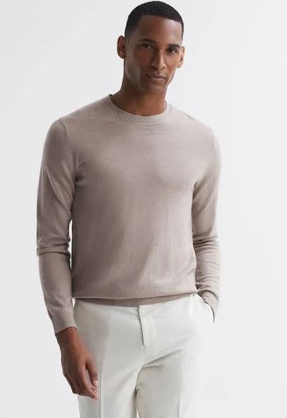 Reiss Wessex - Mink Merino Wool Crew Neck Jumper, M