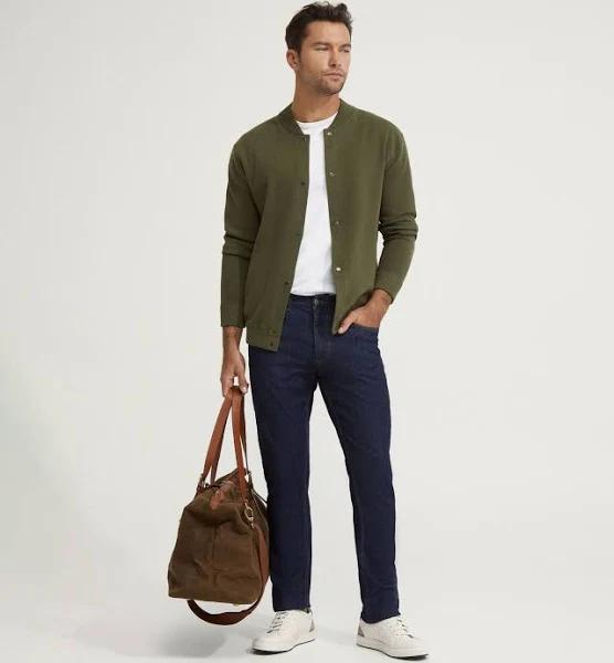 Oxford Miles Knitted Bomber Jacket in Olive Green XXL