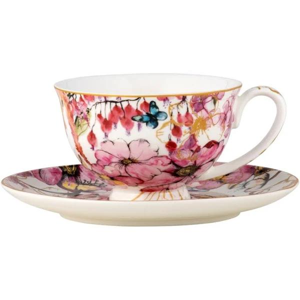 Maxwell & Williams Estelle Michaelides Enchantment Footed Cup & Saucer 200ml White Gift Boxed