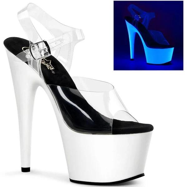 Pleaser ADORE-708UV Clear/Neon White Platform Sandal Size 5