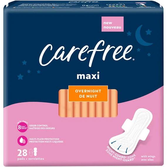 Carefree, Maxi, Overnight with Wings, 28 Pads