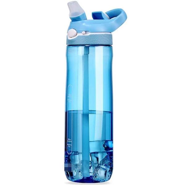 Sports Bottle Portable Straw Water Bottle Leakproof Clear Drinking Cup 750ml Blue