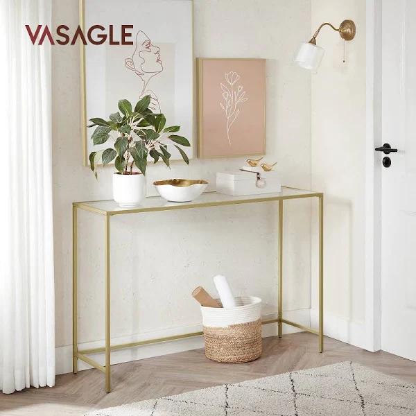 VASAGLE Console Table Tempered Glass - Gold