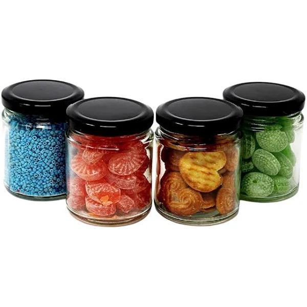 24 x Glass Mason Jars with Black Lid 175ml - Storage Containers Wedding Favours Canning Conserve Preserving Honey Herbs Spice Jam Jars Party Shower