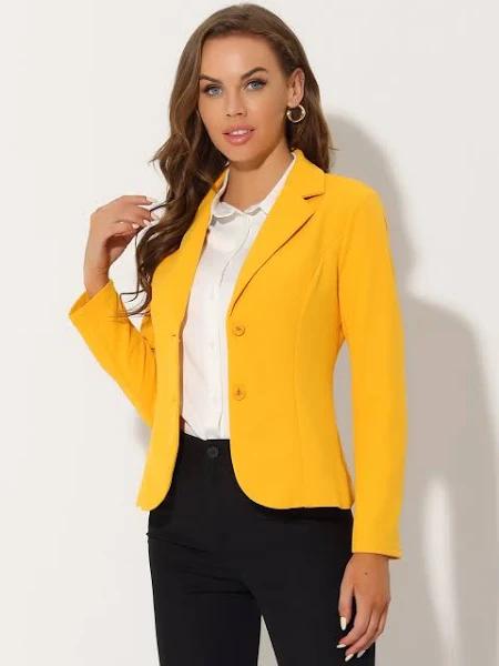 Notched Lapel Collar Stretch Work Office Jacket Blazer, Yellow / 2XL