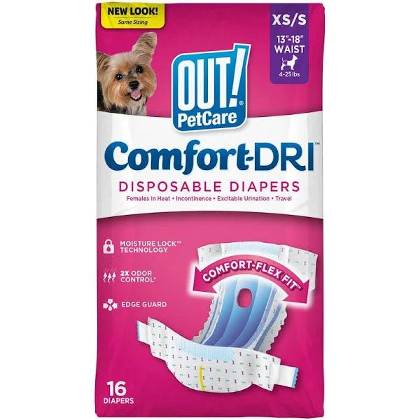 Out! Pet Care Disposable Female Dog Diapers | Absorbent with Leak Proof Fit Xs/S 16 Count