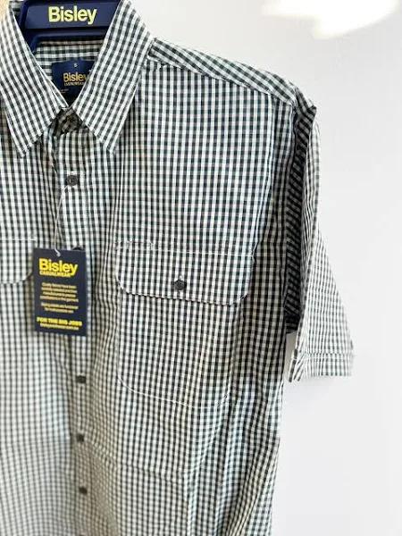 Bisley Mens Small Dark Green Check Short Sleeve Shirt Dark Green / M