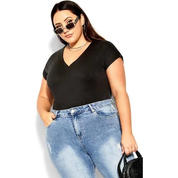 Plus Size Top Dynamic V-Neck in Black, Size 18 | City Chic