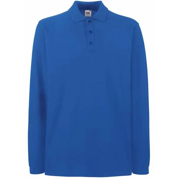 Fruit of The Loom Mens Premium Long Sleeve Polo Shirt Royal 3XL