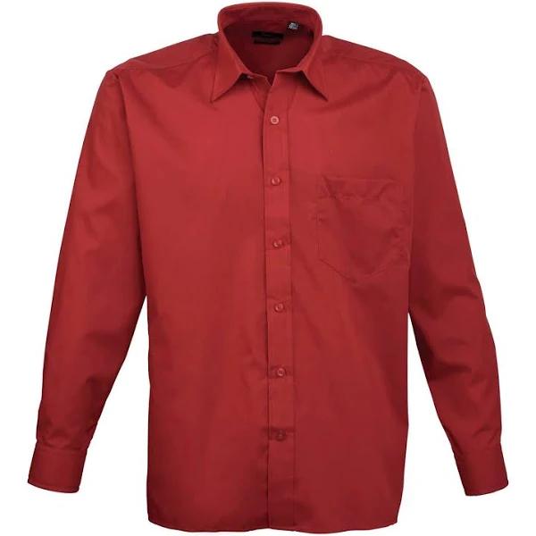 Premier Mens Poplin Long-Sleeved Shirt Burgundy 18in