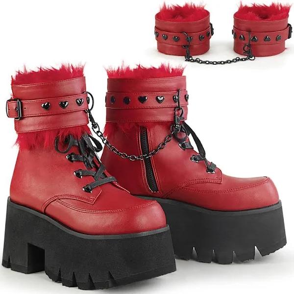 Demonia ASHES-57 Red Vegan Leather Size 6