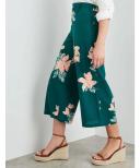 Rockmans Ankle Length Button Trim Linen Blend Pant - Womens - Green Floral Size Medium - AfterPay & zipPay Available