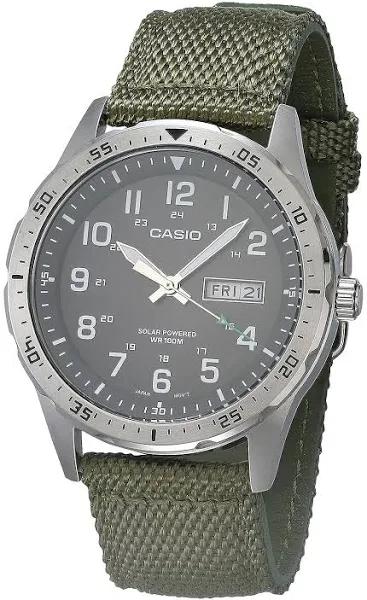 Casio Men's Solar Powered Analog Watch Green Nylon Strap