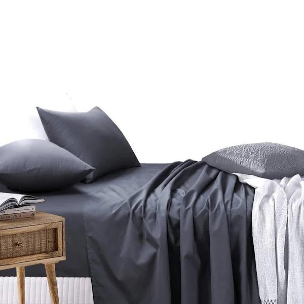 Amsons Charcoal Bedsheets Set- Flat & Fitted Sheets With Pillowcases Single