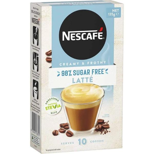 Nescafe Coffee Sachets 98% Sugar Free Latte 10 Pack