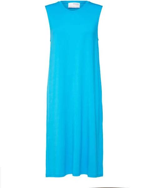 Selected Femme Easy Sleeveless Jersey Midi Dress in Blue