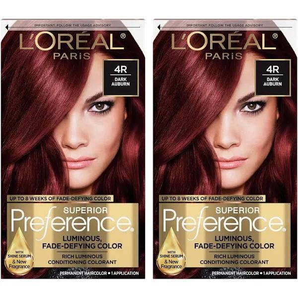 L'Oreal Paris Superior Preference Permanent Hair Color, 4R Dark Auburn, 2 Count