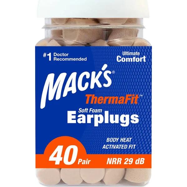 Mack's Thermafit Soft Foam Earplugs, 40 Pair - Comfortable Ear Plugs